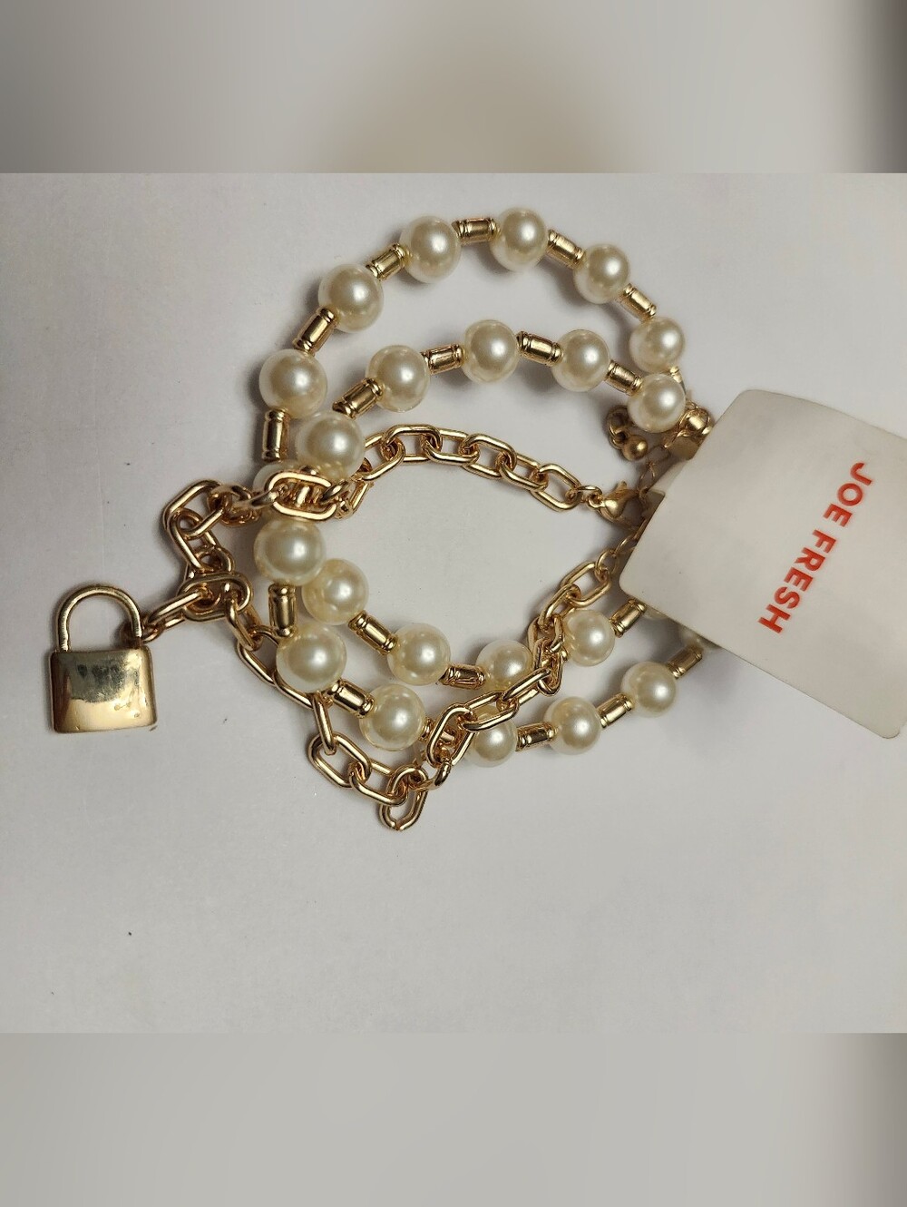 Joe Fresh Gold & White Pearl Multi-Layer Bracelets New